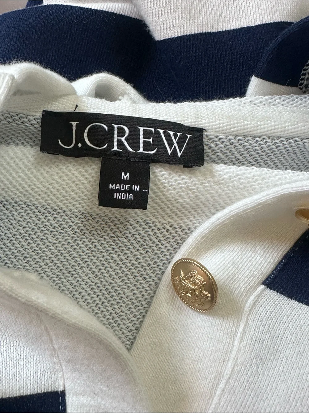J.Crew Medium University Terry Striped Hoodie Navy White Nautical Coastal
